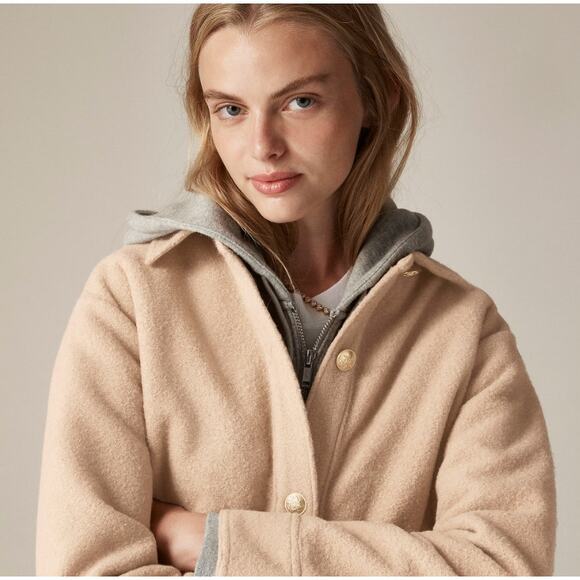 J.Crew Bouclé Shirt Jacket WMNS S Tan Soft Fleece Gold Buttons Pockets Collared - Picture 3 of 8